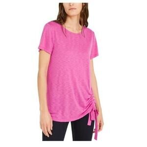 INC Ruched-Tie-Side T-Shirt Blouse Top Fuschia XS